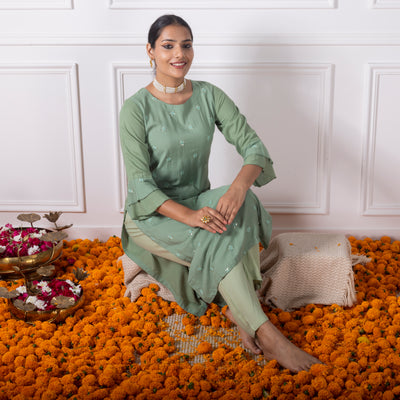 Sage Green Embroidered Kurta