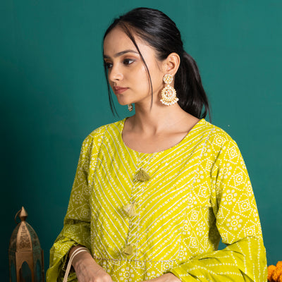 Parrot Green Printed Suit Set