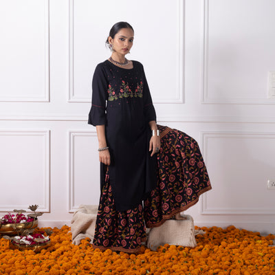Black Printed Sharara Set