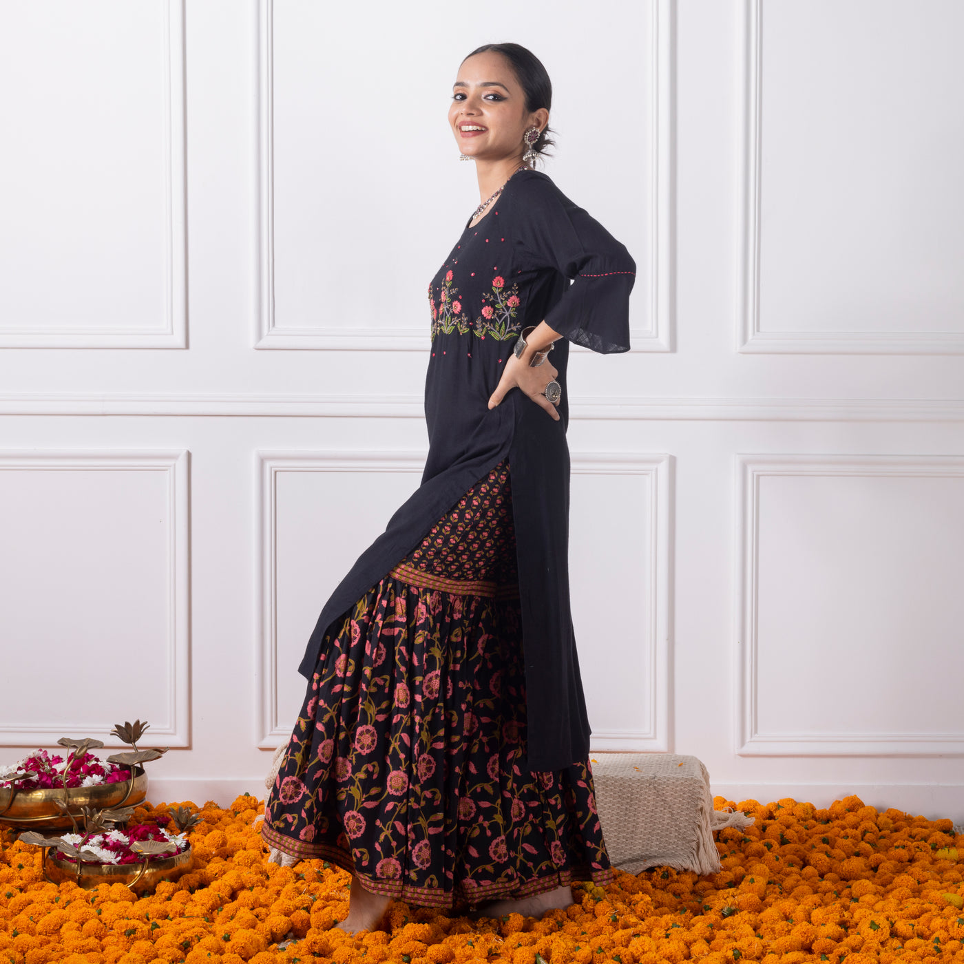 Black Printed Sharara Set