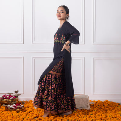 Black Printed Sharara Set
