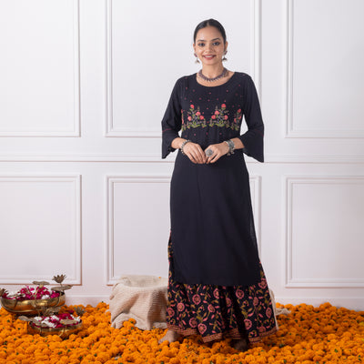 Black Printed Sharara Set