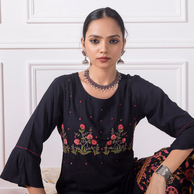 Black Printed Sharara Set