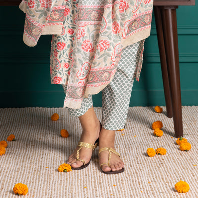 Red And Green Printed Suit Set