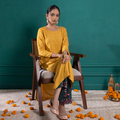 Mustard Yellow Embroidered Kurta