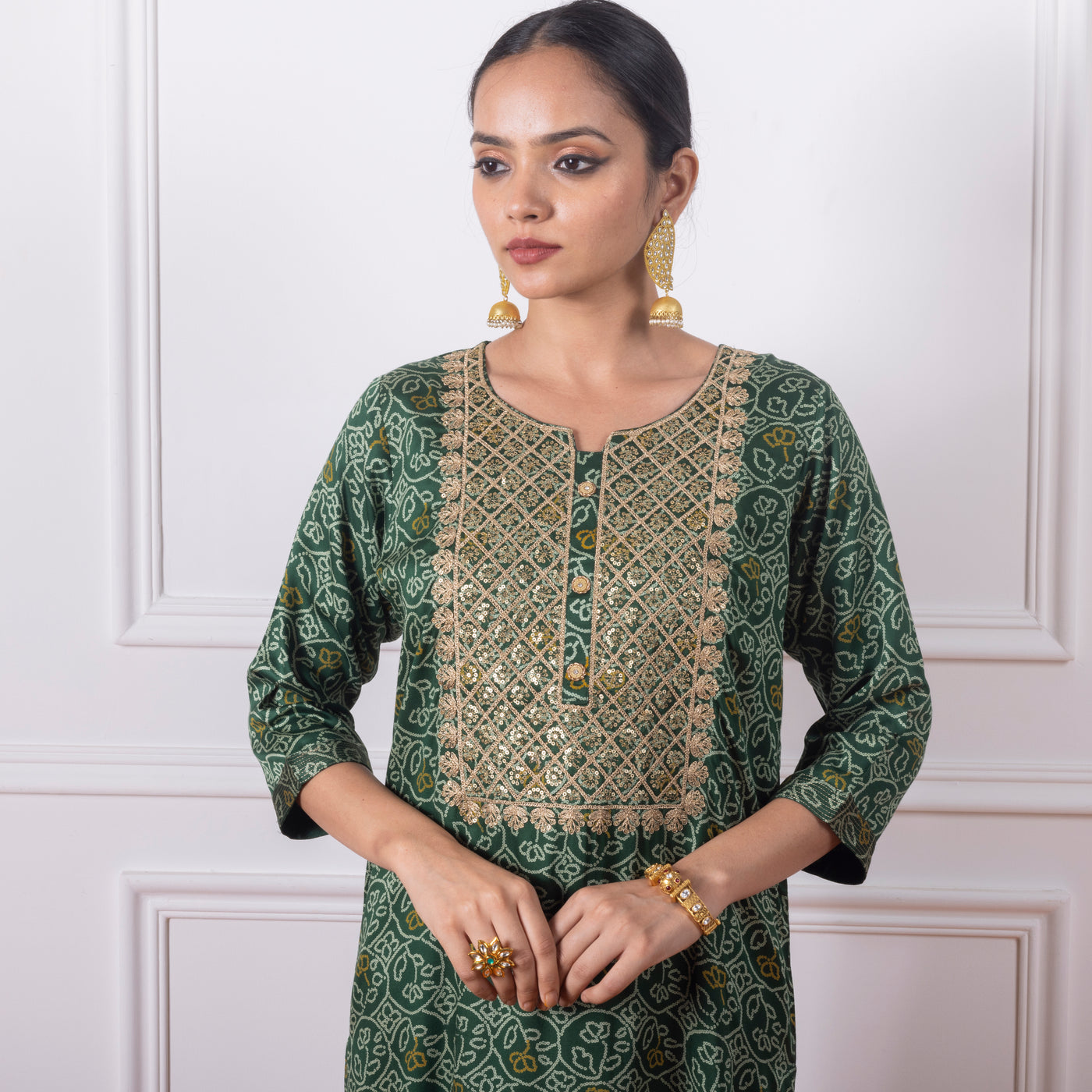 Emrald Green Bandhni Printed Kurta