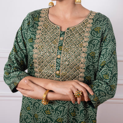 Emrald Green Bandhni Printed Kurta
