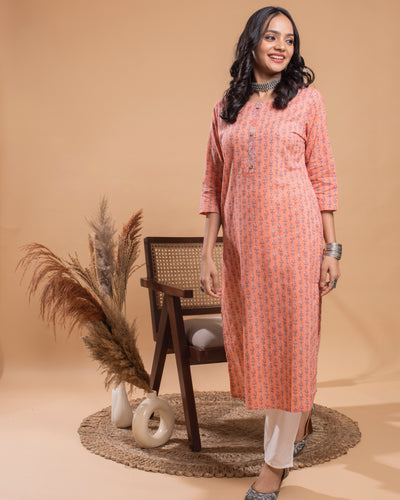 Peach Printed Kurta