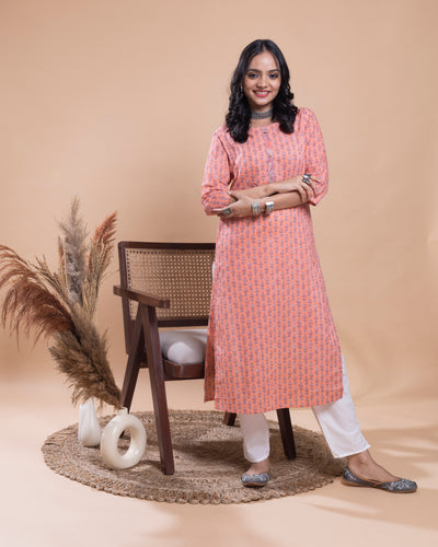 Peach Printed Kurta