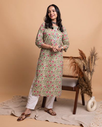Mint Green and Green Printed Kurta