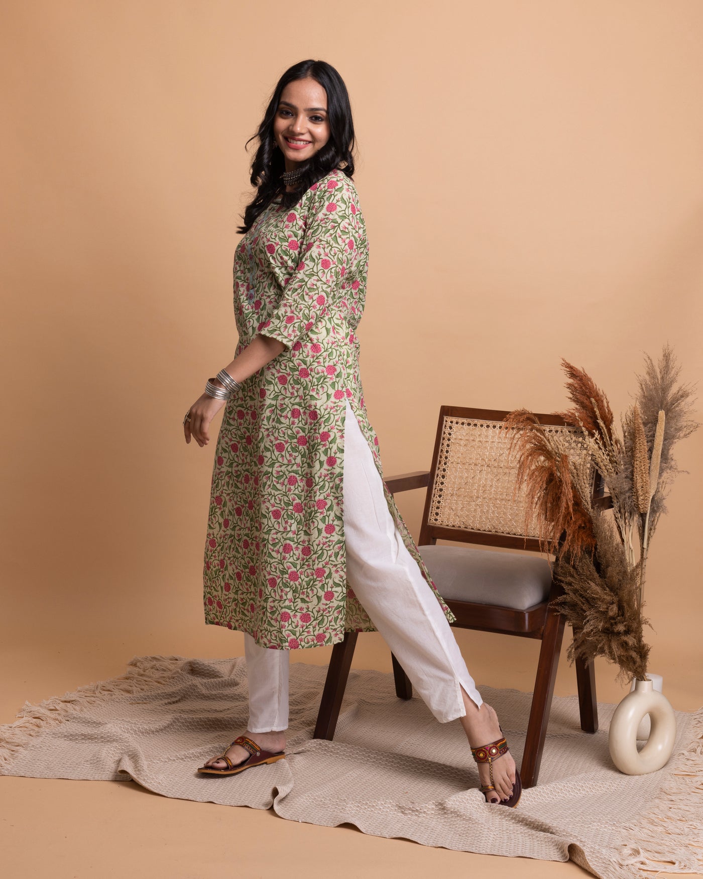 Mint Green and Green Printed Kurta