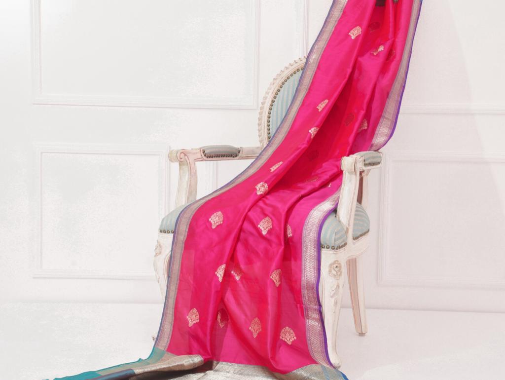 Pink Silk Zari Dupatta