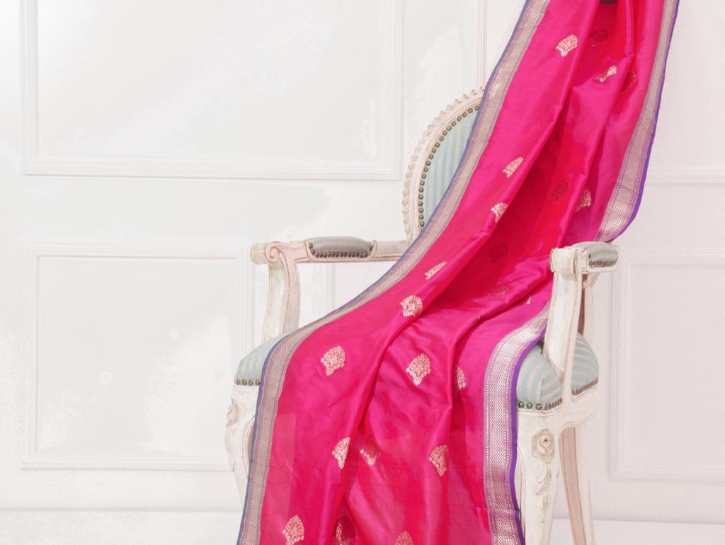 Pink Silk Zari Dupatta