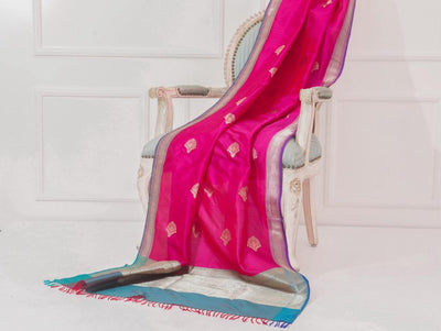 Pink Silk Zari Dupatta